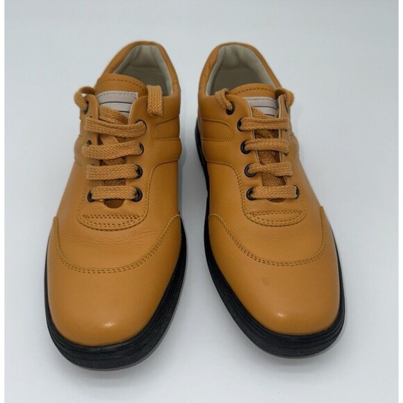 TOD'S LOW TOP SNEAKERS EU 37 1/2, US 7.5 Orange Leather Lace Up - Picture 2 of 11